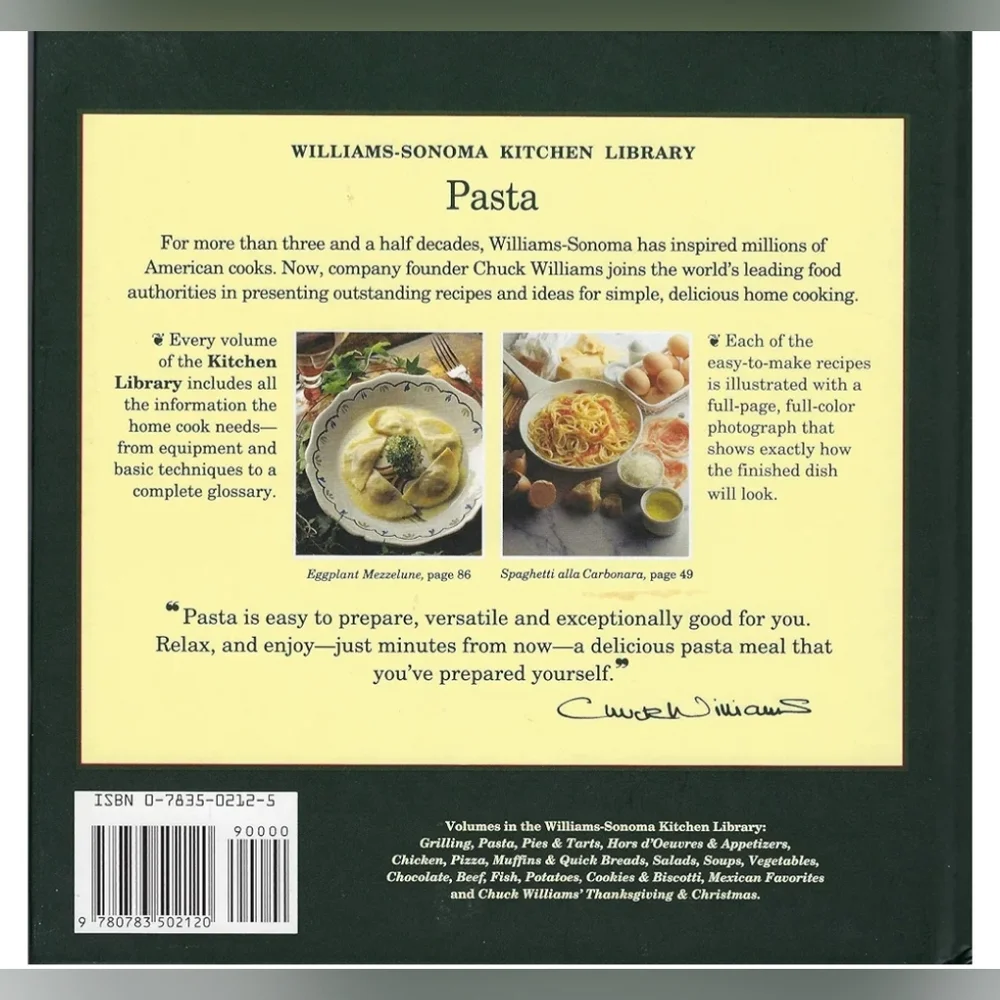 Williams Sonoma Kitchen Library Pasta Cookbook.. Book. Italian